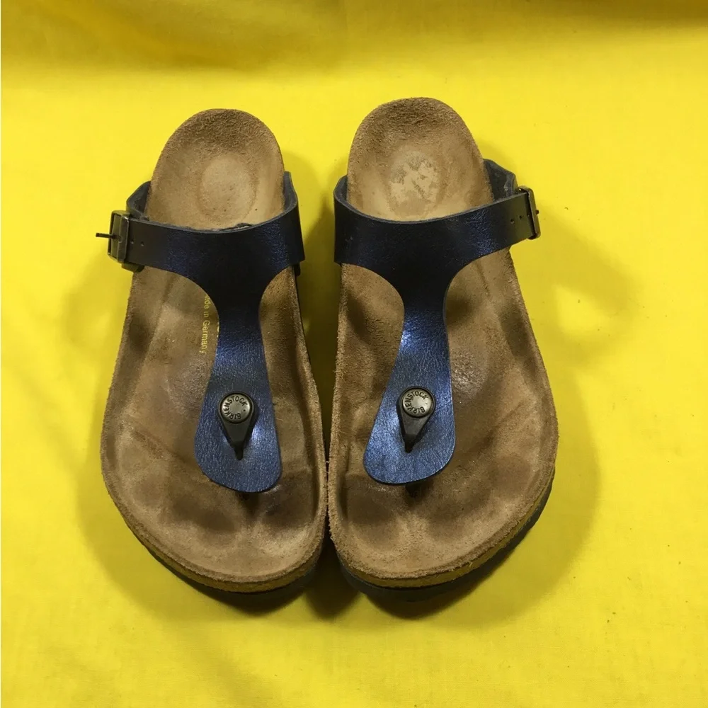 Birkenstock Blue Leather Thong Sandals SZ 39 gently used